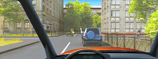 Согнутая в локте рука водителя автомобиля является сигналом, информирующим Вас о его намерении: